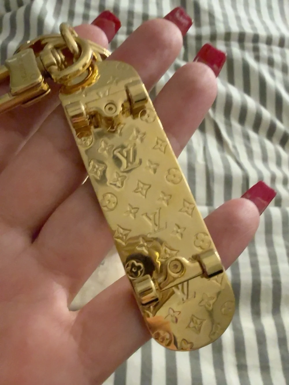 Louis Vuitton Gold Textured Leather Logo & Charm/Key Holder